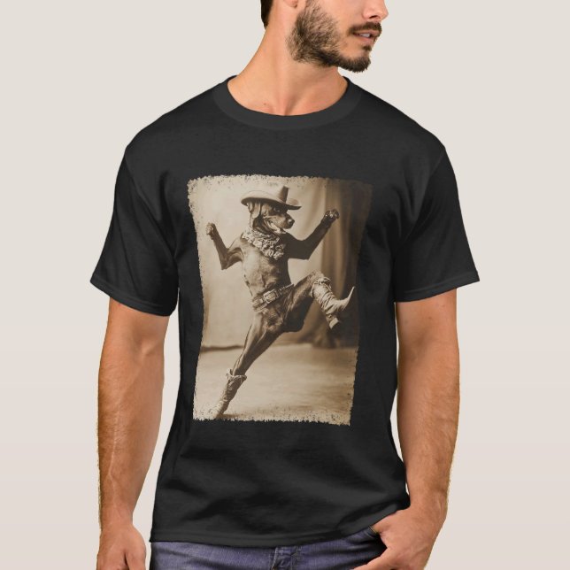 T-shirt Doberman Drôle de Chien Cowboy (Devant)