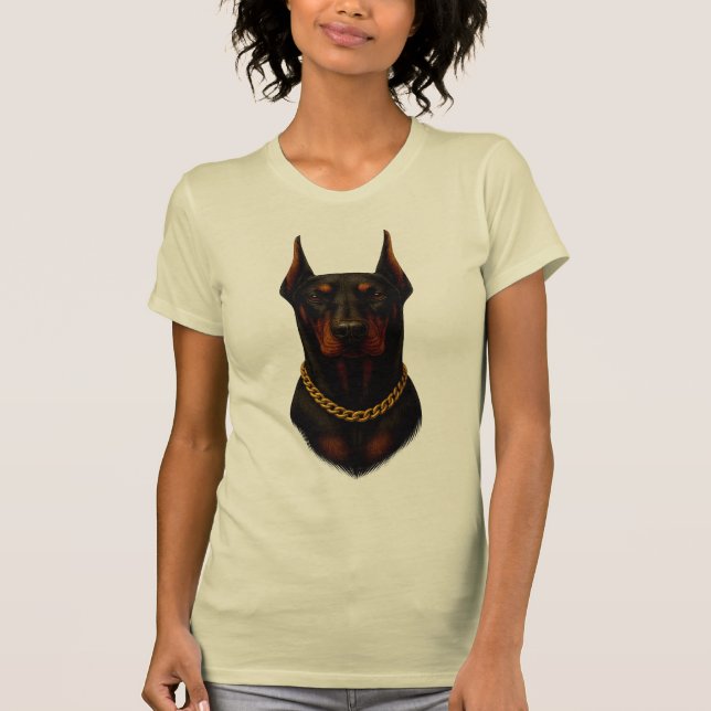 T-shirt Doberman femmes Noir et Beige   (Devant)