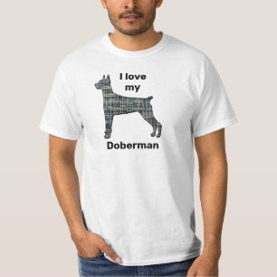 T-shirt Doberman I Love My Dog Silhouhette Grid