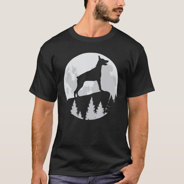 T-shirt Doberman Moonlight Silhouette Chien Halloween (Devant)