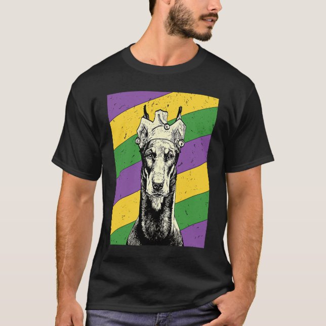 T-shirt Doberman Pinscher Bouffon  Mardi Gras Maman ou Da  (Devant)