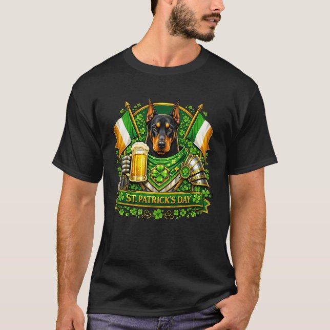 T-shirt Doberman Pinscher Chanceux Saint Patrick 2019 Vert (Devant)