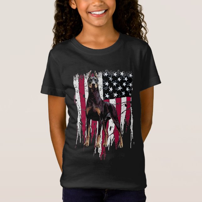 T-Shirt Doberman Pinscher Drapeau américain États-Unis (Devant)