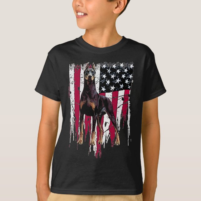 T-shirt Doberman Pinscher Drapeau Américain Usa Awesome (Devant)