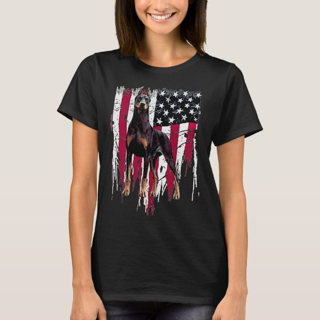 T-shirt Doberman Pinscher Drapeau Américain Usa Awesome (Devant)
