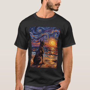 T-shirt Doberman Pinscher Nuit étoilée Dobie à la plage