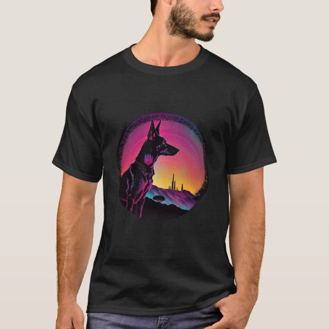 T-shirt Doberman Pinscher Synthwave 80s Retrowave Aestheti (Devant)