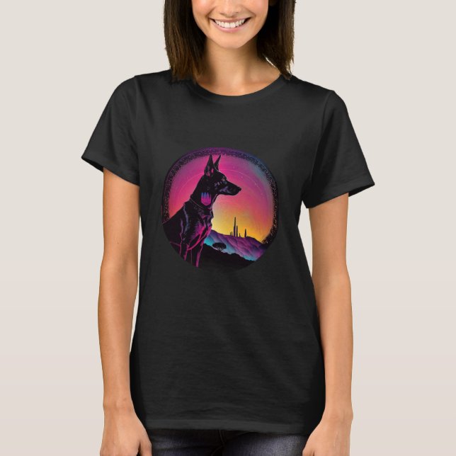 T-shirt Doberman Pinscher Synthwave 80s Retrowave Esthétiq (Devant)