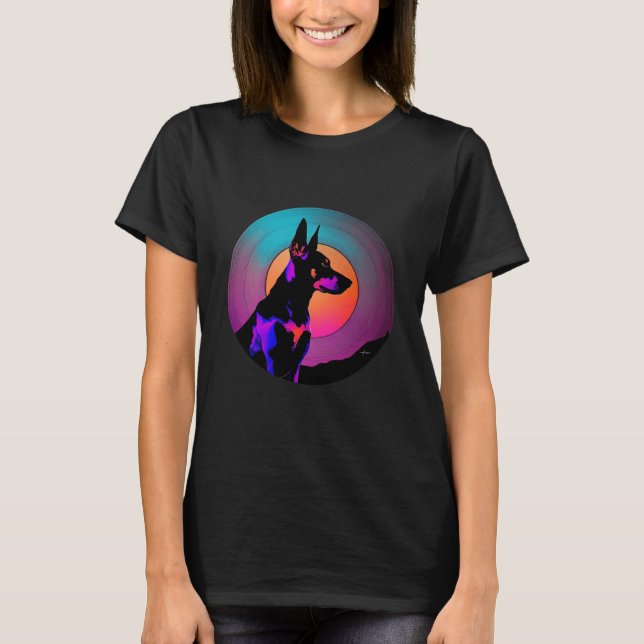 T-shirt Doberman Pinscher Synthwave 80s Retrowave Esthétiq (Devant)