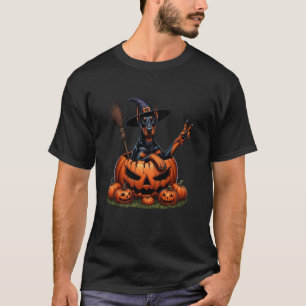 T-shirt Doberman Pinscher Witch Citrouille Halloween Homme
