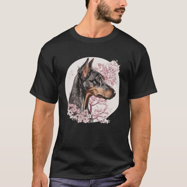 T-shirt Dobermann Cherry Blossom Dog Breed Japanese Waterc (Devant)