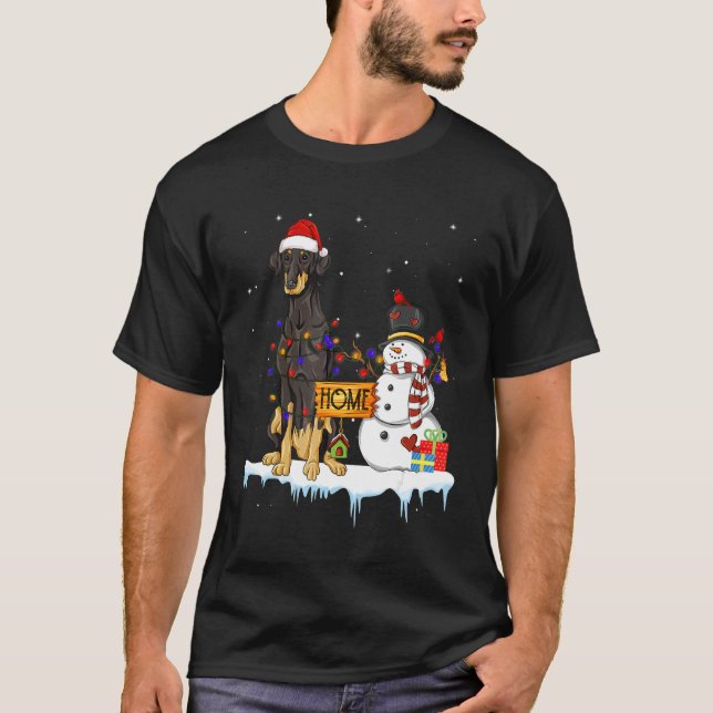 T-shirt Dobermann Chien Noël Snowman Xmas Lumières Pyjama (Devant)