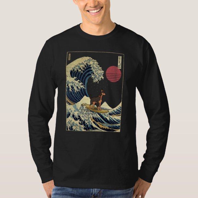 T-shirt Dobermann japonais Kanagawa Wave Surf chien (Devant)