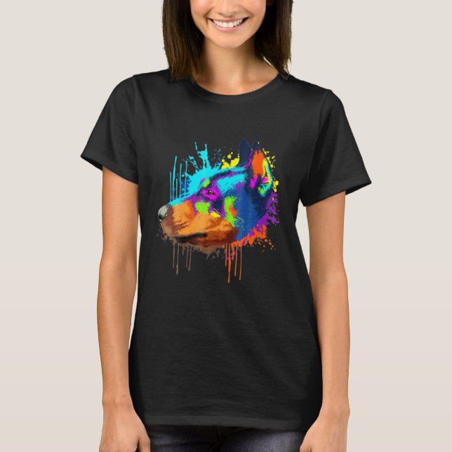 T-shirt Dobermann mignon chien coloré (Devant)