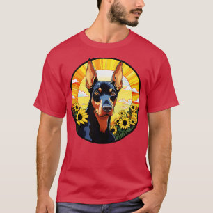 T-shirt Dobermann Pinscher Fleur Coucher de soleil mignon