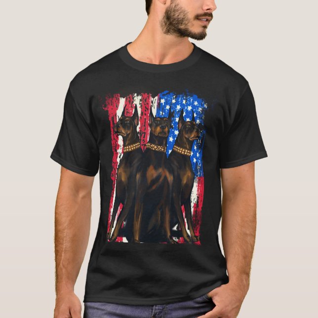 T-shirt Dobermans Drapeau américain patriotique chien (Devant)