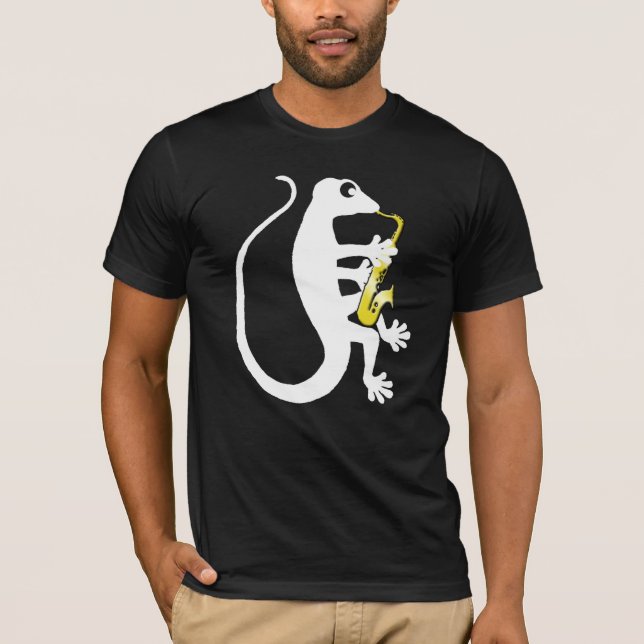 T-shirt d'obscurité de saxophone de Gecko (Devant)