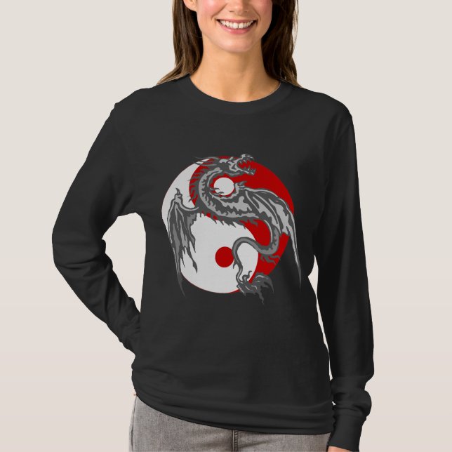 T-shirt d'obscurité de Yin Yang de dragon (Devant)
