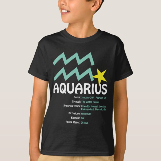T-shirt d'obscurité d'enfants de traits de Verseau (Devant)