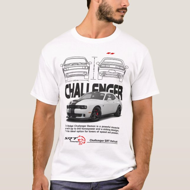 T-shirt Dodge Challenger - Muscle Car Power et Iconic Sty (Devant)