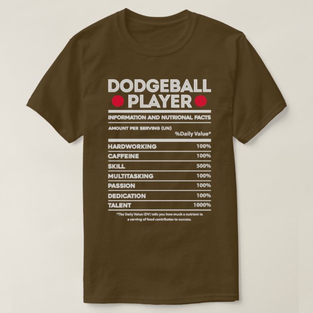 T-shirt Dodgeball Player Nutrition Facts (Design devant)
