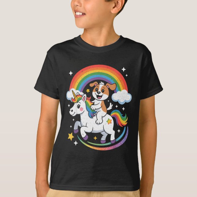 T-shirt Dog And Unicorn Space Galaxy Rainbow Dogs  (Devant)