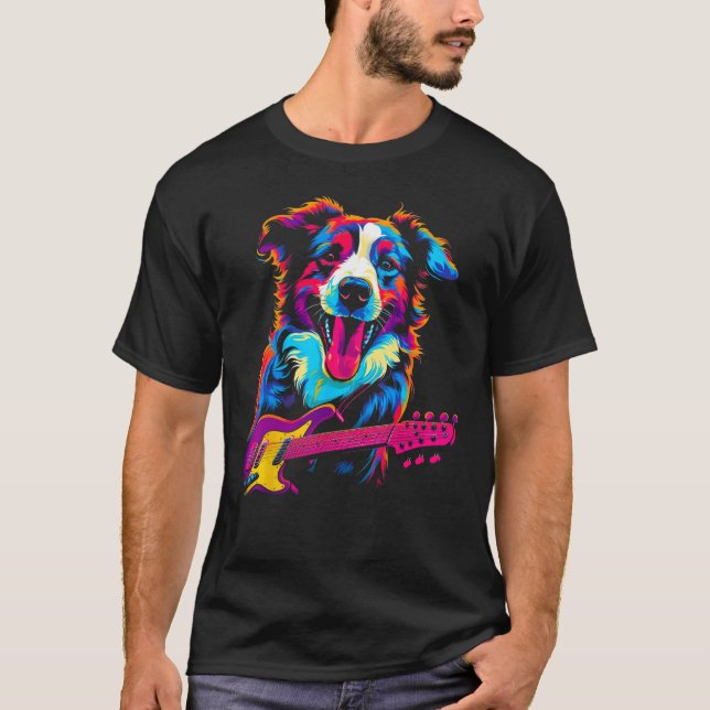 T-shirt Dog Australian Shepherd Guitar (Devant)