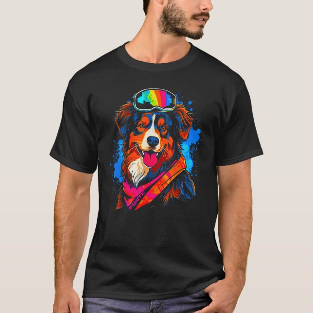 T-shirt Dog Australian Shepherd Snowboard (Devant)