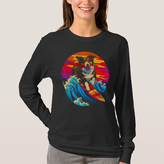 T-shirt Dog Australian Shepherd Surf (Devant)