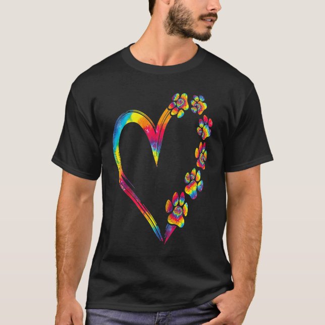 T-shirt Dog Cat Dog Mom Dog Dad Tie Dye Heart Paw Print Mo (Devant)