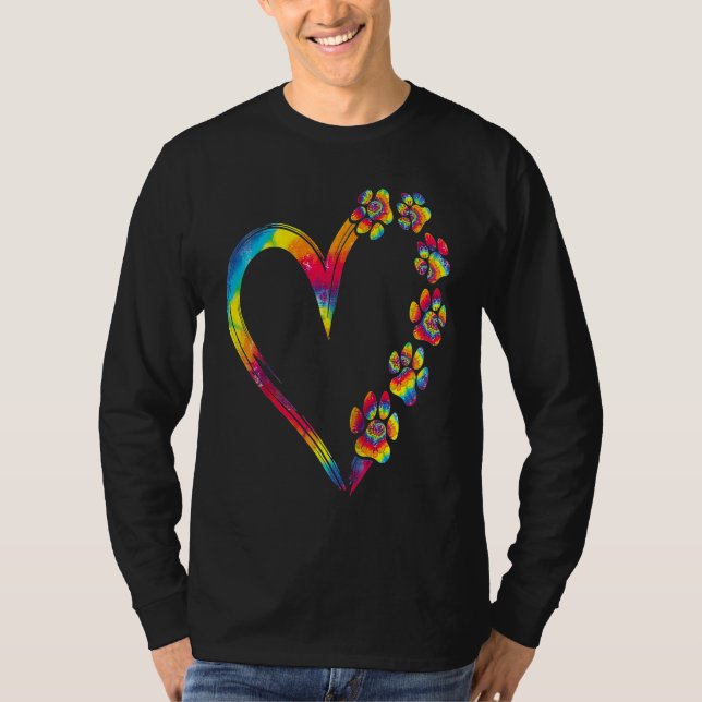 T-shirt Dog Cat Dog Mom Dog Dad Tie Dye Heart Paw Print Mo (Devant)