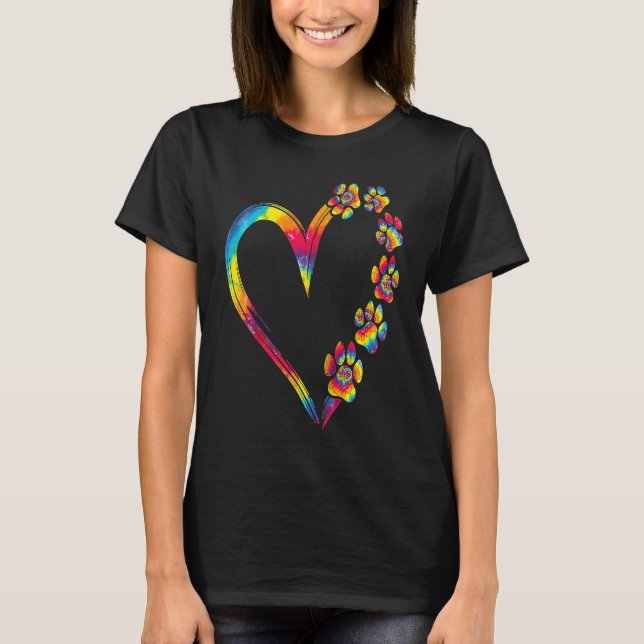 T-shirt Dog Cat Dog Mom Dog Dad Tie Dye Heart Paw Print Mo (Devant)
