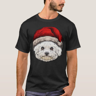 T-shirt Dog Christmas Bichon Santa Hat On A Bichon Frise E
