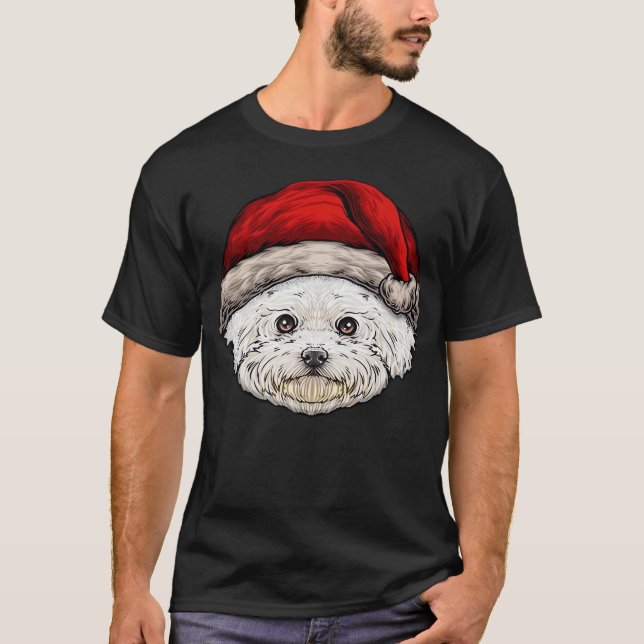 T-shirt Dog Christmas Bichon Santa Hat On A Bichon Frise E (Devant)