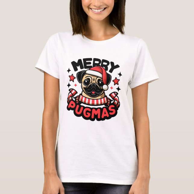 T-shirt dog christmasgift MERRY PUGMAS (Devant)