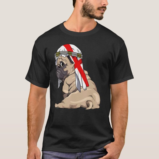 T-shirt Dog  Cute Pug Retro England Flag Pride (Devant)