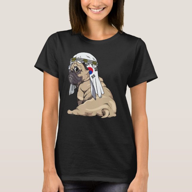 T-shirt Dog  Cute Pug Retro South Korea Flag Pride (Devant)