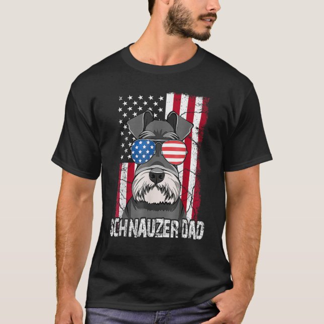 T-shirt Dog Dad Fathers Day  Mini Schnauzer USA Flag 4th o (Devant)