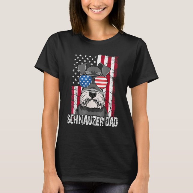 T-shirt Dog Dad Fathers Day  Mini Schnauzer USA Flag 4th o (Devant)