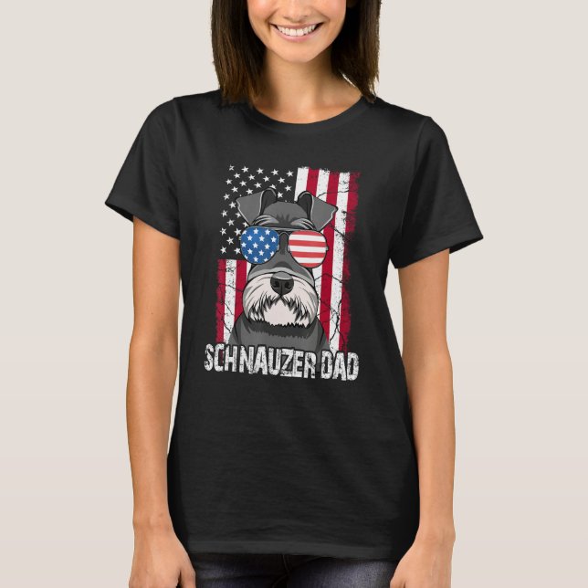 T-shirt Dog Dad Fathers Day  Mini Schnauzer USA Flag 4th o (Devant)