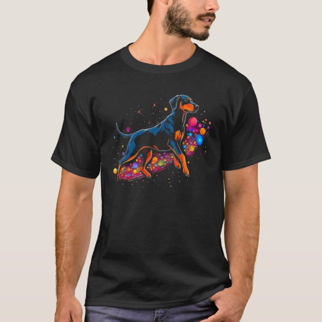 T-shirt Dog Doberman Pinscher in Space Science (Devant)