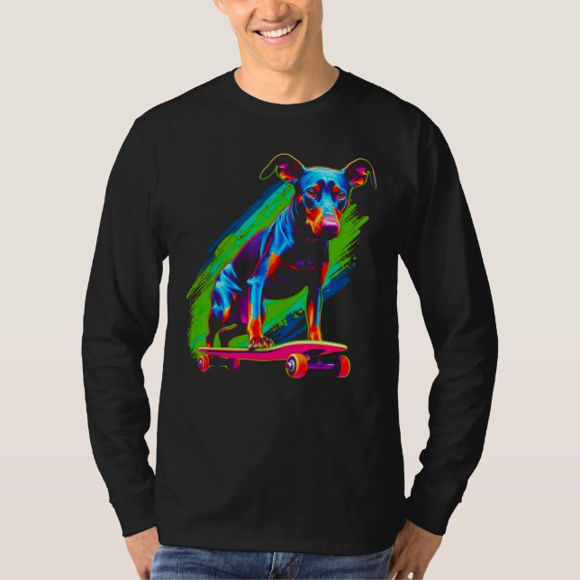 T-shirt Dog Doberman Pinscher Skateboard (Devant)