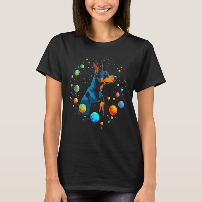 T-shirt Dog Doberman Pinscher Space Planet (Devant)