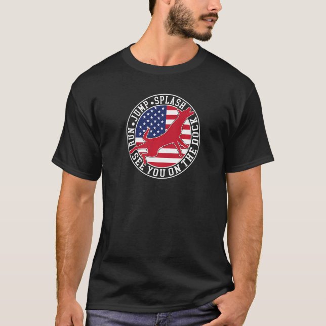 T-shirt Dog Dock Jumping Dock Plongée Chiens Drapeau améri (Devant)