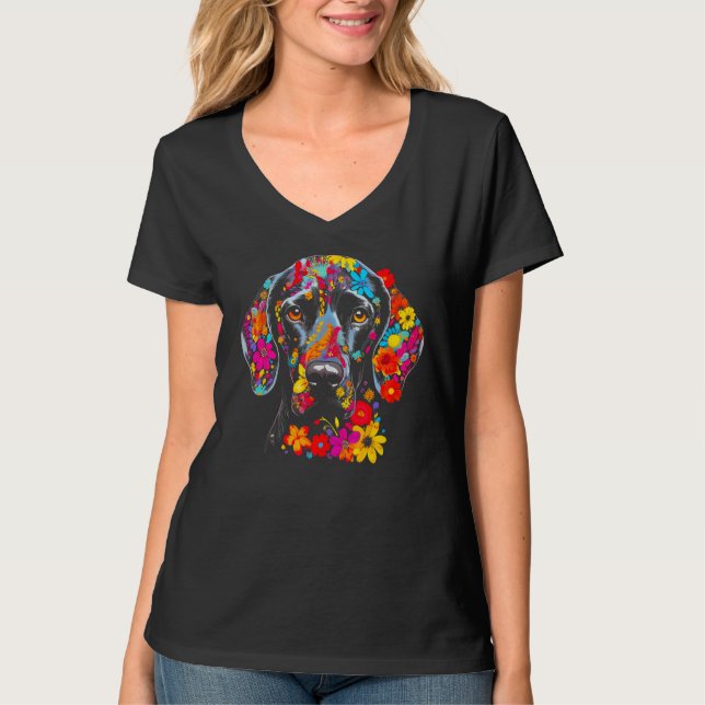 T-shirt Dog German Shorthaired Pointer Flower Peace (Devant)