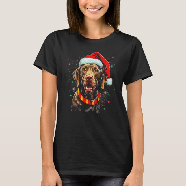 T-shirt Dog German Shorthaired Pointer Santa Christmas (Devant)