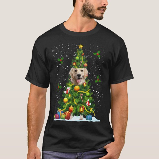 T-shirt Dog Golden Retriever Christmas Tree (Devant)