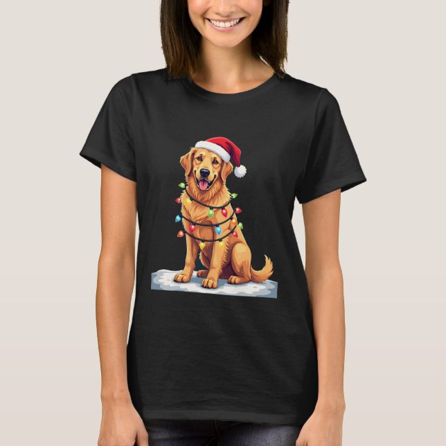 T-shirt Dog Golden Retriever Santa Christmas Xmas Lights ( (Devant)