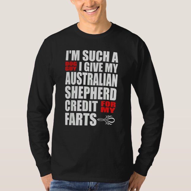 T-shirt Dog Guy Australian Shepherd Fart Joke for Men Boys (Devant)