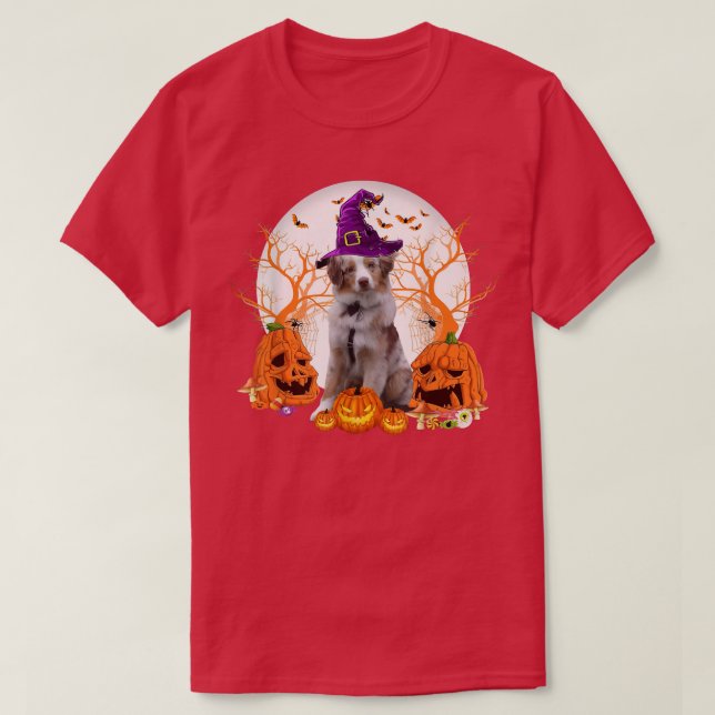 T-shirt Dog Halloween Australian Shepherd Dog Jack O Lante (Design devant)